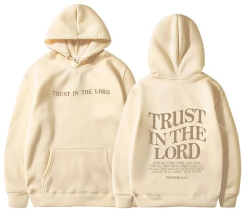 PANOZON TRUST IN THE LORD Hoodie Christian Faith Religious God Tops Man Woman Pullover Sweatshirt Y2K Longsleeve - color: 2-beige, size: Small