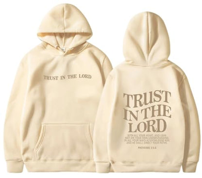 PANOZON TRUST IN THE LORD Hoodie Christian Faith Religious God Tops Man Woman Pullover Sweatshirt Y2K Longsleeve - color: 2-beige, size: X-Large