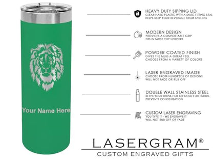 LaserGram Personalized 22oz Skinny Tumbler, Christian Cross (Green) - color: Green