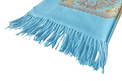 Urban CoCo Embroidered Scarf for Women, Tassel Shawl, Soft Lightweight Wrap - color: #2-light Blue