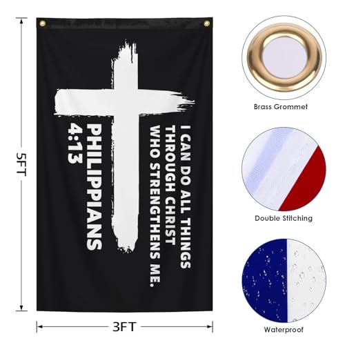 Phil 4:13 Cross Flag I Can Do All Things Through Christ Christian Banner - color: B