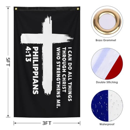 Phil 4:13 Cross Flag I Can Do All Things Through Christ Christian Banner - color: B