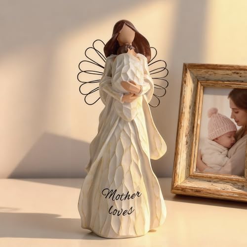Angel Figurine Statue for Women, Mother Holding Baby Resin Sculpture, Guardian Angel Home Decor Gifts for New Mom Grandma Sister, Christmas Thanksgiving Birthday Keepsake, Love Protection Joy - color: Mother's Love