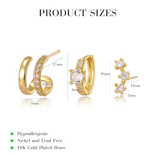18K Gold Plated Hoop Earrings for Women, NICKEL-FREE & HYPOALLERGENIC, Timeless Jewelry Gift - color: Gold-C