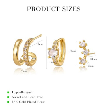 18K Gold Plated Hoop Earrings for Women, NICKEL-FREE & HYPOALLERGENIC, Timeless Jewelry Gift - color: Gold-C