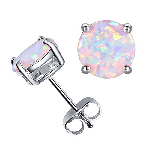 CERSLIMO Multi Colors fire Opal Stud Earrings Birthstone Earrings For Women 8mm - color: 04 White