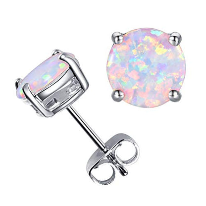 CERSLIMO Multi Colors fire Opal Stud Earrings Birthstone Earrings For Women 8mm - color: 04 White