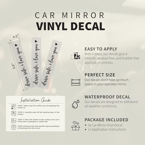 3X Drive Safe I Love You Car Mirror Sticker Set - color: Drive Safe I Love You Black