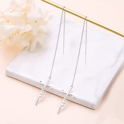 925 Sterling Silver Infinity Love of God Simple Dainty Faith Cross Dangle Earrings Religious Gift for Women - color: Faith Chain