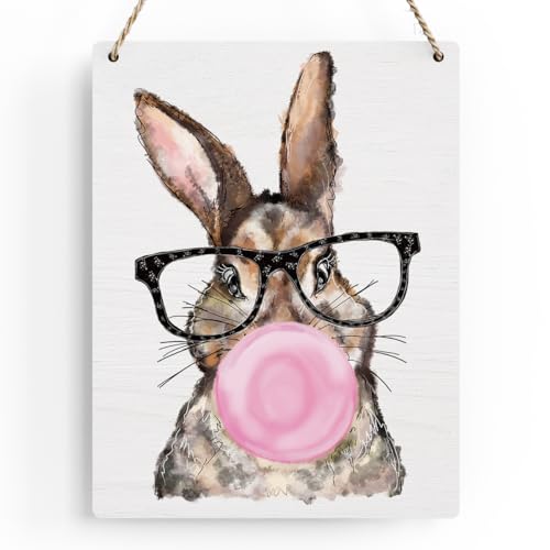 Funny Easter Bunny Decor Happy Easter Wall Decor Cute Bunny Decor Easter Front Door Decor, Easter Girl Gift Wooden Sign Wall Art Decor for Farmhouse Home Porch Bedroom Living Room Office - color: Easter Bunny-4