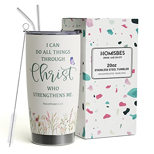 Christian Gifts for Women - I Can Do All Things Through Christ Coffee Travel Mug - Catholic Faith Jesus God Bible Verse Religious Gifts Stainless Steel Tumbler 20oz - color: I Can Do All Things