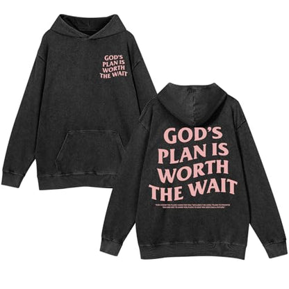 Christian Graphic Hoodies for Women God Bible Verse Oversized Hoodie Religious Letter Print Acid Wash Sweatshirts - color: Black, size: XX-Large