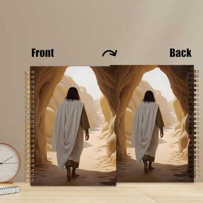 WUCHJ Jesus Christ Spiral Notebook, Church Notes Notebook, I Will Walk With Christ LDS, Jesus Notebooks for School Supplies, Home & Office, Spiral Bound 5.5x8.3 - color: Jesus back view