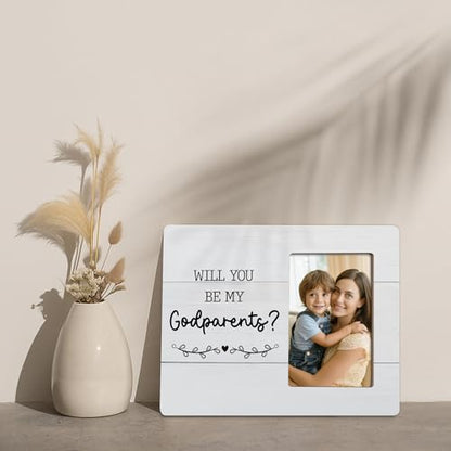 Godparents Picture Frame Baptism Gifts, Godchild Christening Gift for Godfather, Will You Be My Godparents Frames Fits 4x6 Photo - color: Blue