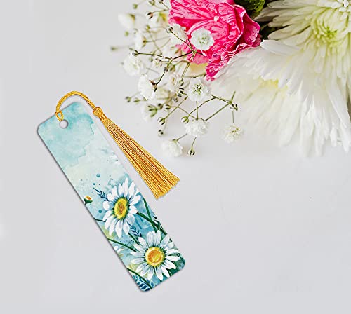 WIRESTER Set of 2 Metal Bookmarks with Light Gold Tassel for Students, Reader, Teachers, Book Lovers - Daisies Flowers, Sunflowers Flowers - color: Daisies Flowers, Sunflowers Flowers