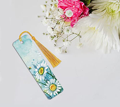 WIRESTER Set of 2 Metal Bookmarks with Light Gold Tassel for Students, Reader, Teachers, Book Lovers - Daisies Flowers, Sunflowers Flowers - color: Daisies Flowers, Sunflowers Flowers