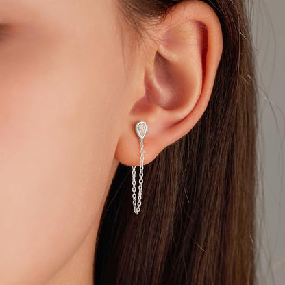 925 Sterling Silver CZ Moon Cross Heart Teardrop Chain Earrings for Women - color: CZ--Silver