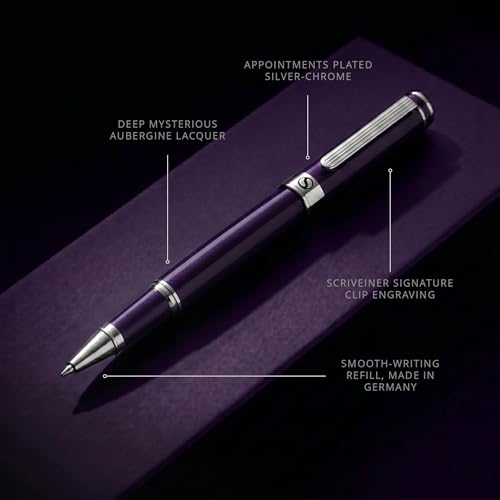 Scriveiner Aubergine Rollerball Pen - Stunning Luxury Pen With Chrome Finish, Schmidt Ink Refill, Best Roller Ball Gift Set for Men & Women, Professional, Executive Office, Nice Pens - color: 30. Aubergine