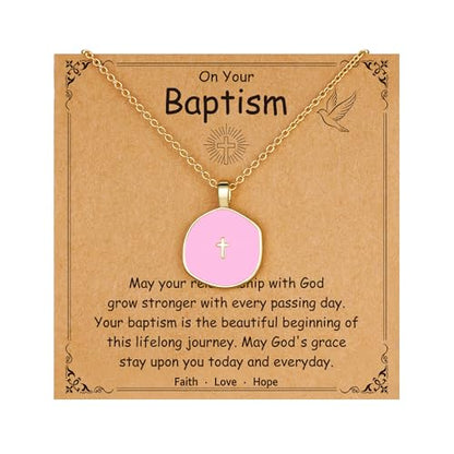 Cross Necklace for Granddaughter Daughter Jewelry Gifts - color: Pink, style: Baptism