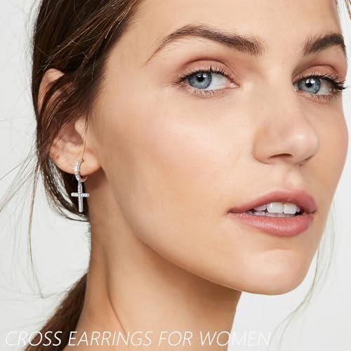 Me&Hz Cross Dangle Earrings for Women Men Cross Huggie Hoop Earrings - color: Silver