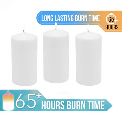 Stonebriar 3 Pack Tall 3 x 6 Inch 65 Hour Long Burning Unscented White Wax Pillar Candles - size: 3 x 6 inches, style: Pack of 3