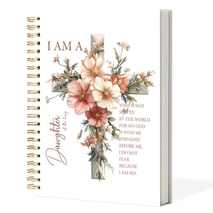 Floral Cross Christian Spiral Notebook Journal 5.5x8.3in, I Am a Daughter of the King Bible Scripture Hardcover Journal Notebook for Church Study Work Office - color: I Am a Daughter of the King