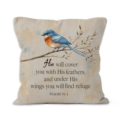 Farmhouse Christian Bible Verse Blue Bird Throw Pillow Cover 18x18 - color: Christian