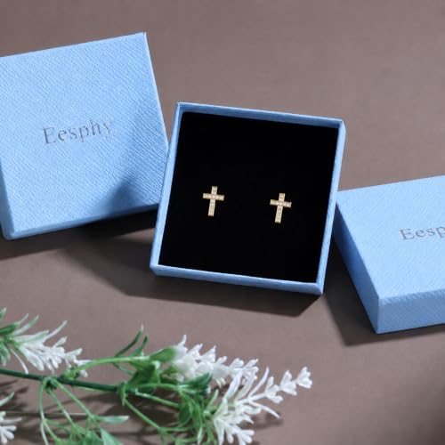 Dainty Cross Stud Earrings for Women, S925 Silver posts gold plated - color: Yellow Gold