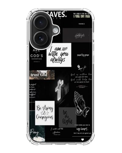 Christian Quotes Phone Case Compatible with iPhone 17, Black Aesthetic Collage Phone Cover for iPhone 17 - color: Christian Quotes