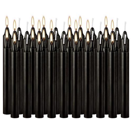 40-Pack of 4-Inch Black Taper Candles - Smokeless, Long-Burning (1.5 Hours Each) - Ideal for Dinners, Parties, Ceremonies, and Shabbat Observances - color: Black, size: 4Inch