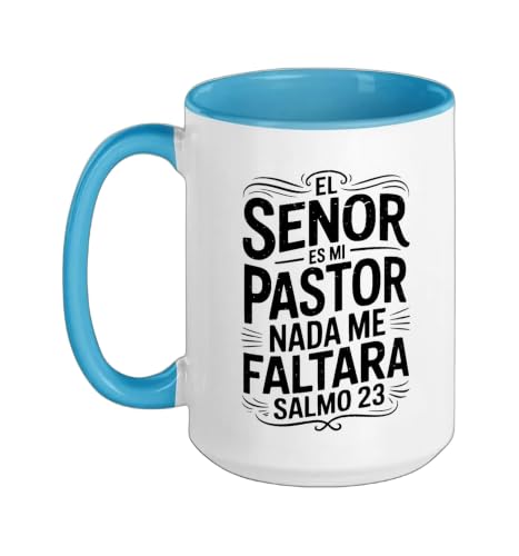Spanish Christian With a Bible Verse Quote El Senor Es Mi Ceramic Mug, Blue/White, 15oz - color: Blue/White, size: 15 Ounces