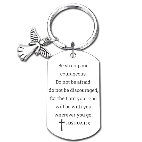 Inspirational Scripture Keychain with Angel Pendant - Bible Verse Key Chain Religious Gift for Christian - style: Joshua 1:9