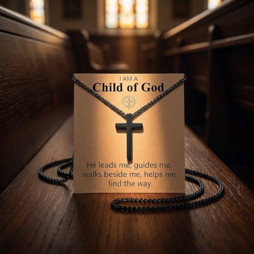 Stainless Steel Cross Necklace for Men, Philippians 4:13/Joshua 1:9/Isaiah 41:10 Scripture Pendant - Religious Baptism & Confirmation Gift for Husband,Teens 13+,Him - style: Child of God