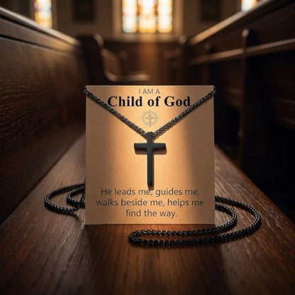 Stainless Steel Cross Necklace for Men, Philippians 4:13/Joshua 1:9/Isaiah 41:10 Scripture Pendant - Religious Baptism & Confirmation Gift for Husband,Teens 13+,Him - style: Child of God