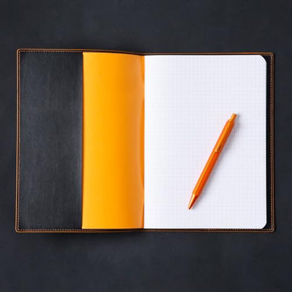 Rhodia cfmtpuA5or Metallic PU Leather Cover, Black (Stapled Notebook, A5, 0.2 inch (5 mm) Square Ruled, Orange Included) - color: Black, style: Notebook, A5