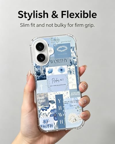 Blue Christian Aesthetic Phone Case Compatible with iPhone 17, Bible Verses Phone Cover for iPhone 17 - color: Blue Christian