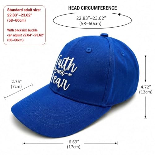 Faith Over Fear Christian Hats, Embroidered Baseball Caps for Adults - color: Royal Blue White