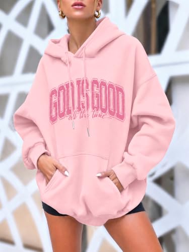 LUKYCILD God is Good Hoodie Christian Sweatshirt for Women Jesus Shirt - color: #01 Pink, size: Large
