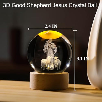 Arikyrist 3D Crystal Jesus Figurine Statue Night Light, Laser Engraved Crystal Christian Catholic Religious Easter Gift with Wooden Base - color: 3d Jesus#3