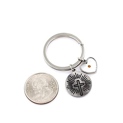 Uloveido Stainless Steel Faith Cross Keychain & Jesus Loves Me Christian Keyring Mustard Seed Charms Religious Jewelry - style: Sun Ray-heart