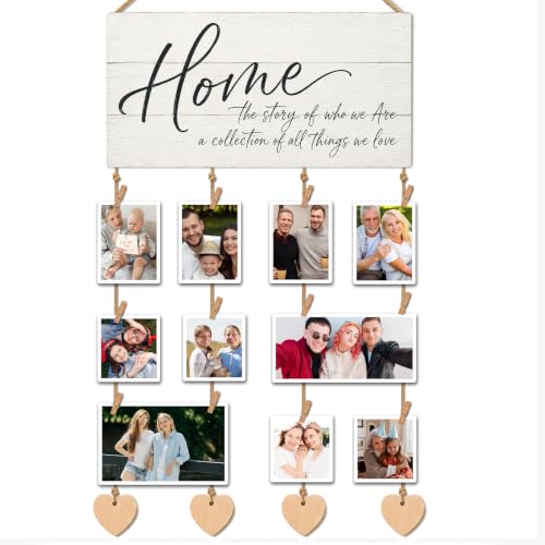 Home Sign Wall Decor Hanging Photo Display with Clips Wedding Gift - color: Clean Shiplap