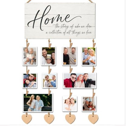 Home Sign Wall Decor Hanging Photo Display with Clips Wedding Gift - color: Clean Shiplap