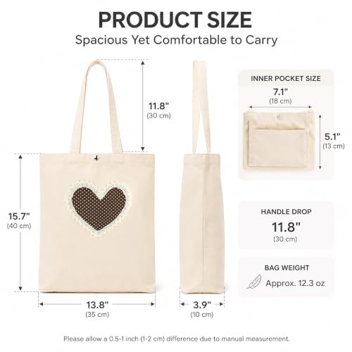 Christian Tote Bag Gift for Women, Canvas Bible Bag Handmade Floral Cross - color: Cream-brown Polka Dot