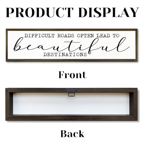 Motivational Wall Art, Decorative Signs and Plaques, Framed Wooden Hanging Sign, Inspirational Gift, Difficult Roads Often Lead to Beautiful Destinations Sign 17.8x4x1.2 inches - color: Day Sign 26