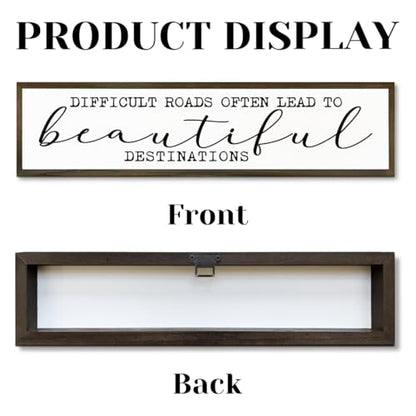 Motivational Wall Art, Decorative Signs and Plaques, Framed Wooden Hanging Sign, Inspirational Gift, Difficult Roads Often Lead to Beautiful Destinations Sign 17.8x4x1.2 inches - color: Day Sign 26