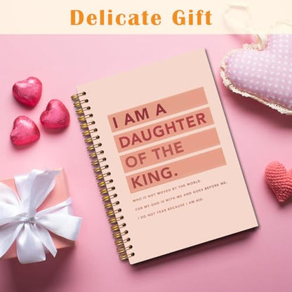 JINYO Pink Christian Notebook, I am a Daughter of the King Bible Journal, Religious Prayer Journal for Woman, Church Notes Notebook, Scripture Spiral Notebooks 5.5x8.3 Inch - color: white Christian Notebook-4