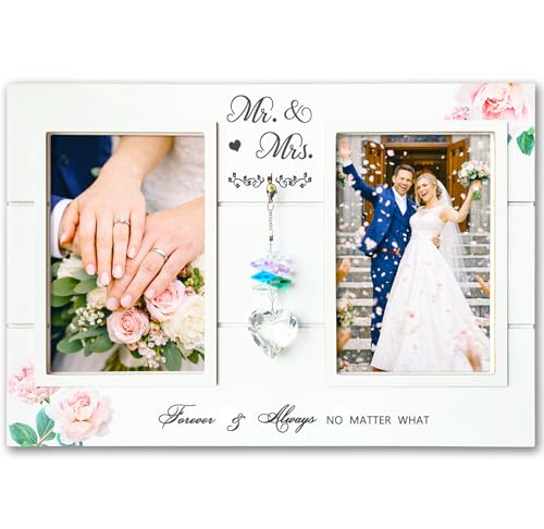 Mr. & Mrs. Wedding Picture Frame, Gift for Couple, K9 Crystal Charm - color: 4. White - Forever & Always