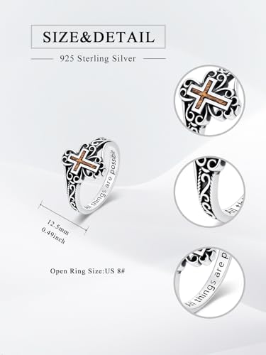 Faith Cross Ring for Women 925 Sterling Silver Wood Cross Ring Inspiring Religious Christian Jewelry Gifts (with Gift Box) - color: 01-Cross Ring