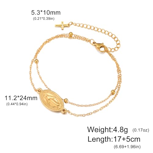 VASSAGO Virgin Mary Bracelet for Women Men Double-Sided Virgen de Guadalupe Rosary Bracelet Medal Handmade Braided Rope Catholic Christian Religious Jewelry Gift - color: Gold 11