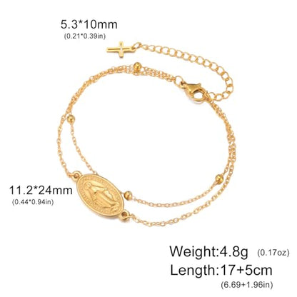 VASSAGO Virgin Mary Bracelet for Women Men Double-Sided Virgen de Guadalupe Rosary Bracelet Medal Handmade Braided Rope Catholic Christian Religious Jewelry Gift - color: Gold 11
